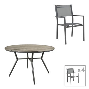 Τραπεζαρία Appa-Moly σετ 5τεμ pakoworld αλουμίνιο και plywood σε ανθρακί απόχρωση Φ120x74εκ 152-000102
