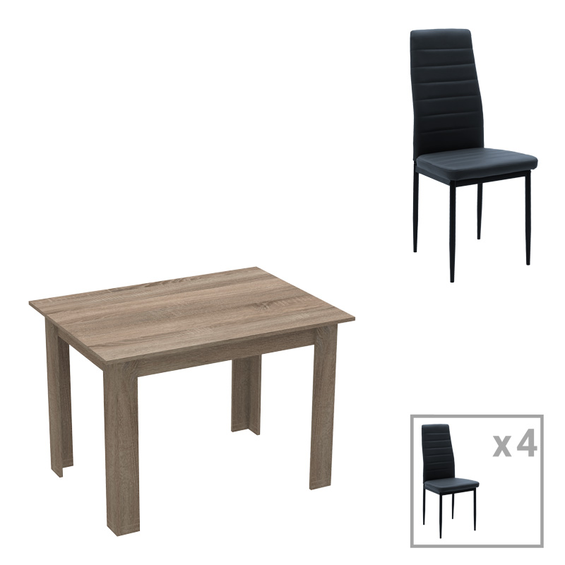 Τραπεζαρία Manka-Parker pakoworld σετ 5τεμ mdf σε μαύρη-sonoma truffle απόχρωση 110x80x77εκ 200-001161