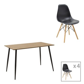 Τραπεζαρία Cuba-Julita pakoworld σετ 5τεμ MDF sonoma-μαύρο-φυσικό 120x70x76εκ 200-001194