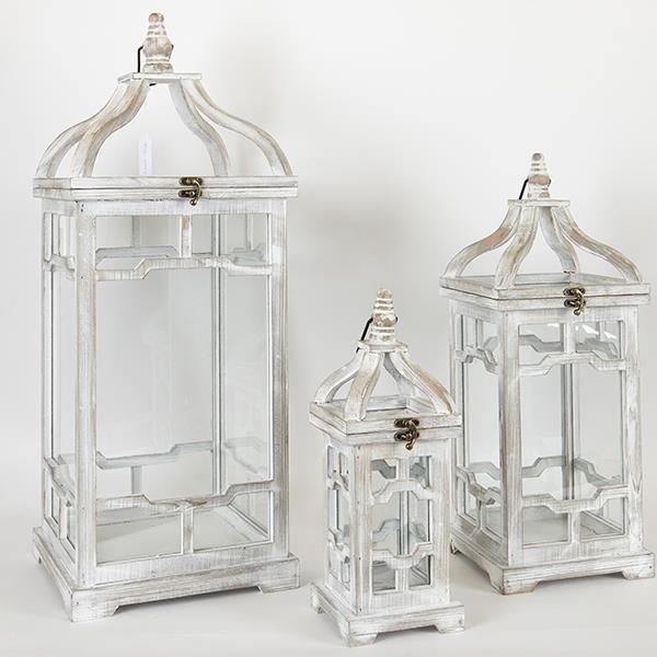 S/3 ΦΑΝΑΡΙΑ ΜΕΤΑΛΛΙΚA - ΞΥΛΙΝΑ ΛΕΥΚΑ 14x14x34cm/20x20x52cm/26X26x70cm