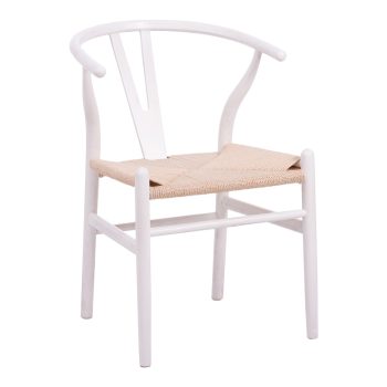 Καρέκλα Wishbone pakoworld rubberwood-σχοινί σε λευκή απόχρωση 60x51x80εκ 029-000343