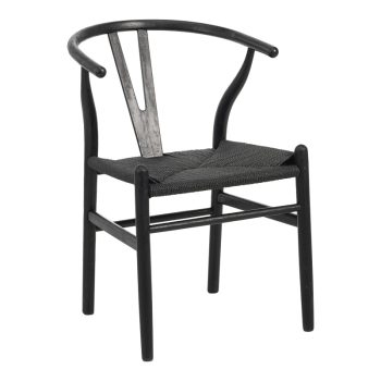 Καρέκλα Wishbone pakoworld rubberwood-σχοινί σε μαύρη απόχρωση 60x51x80εκ 029-000344