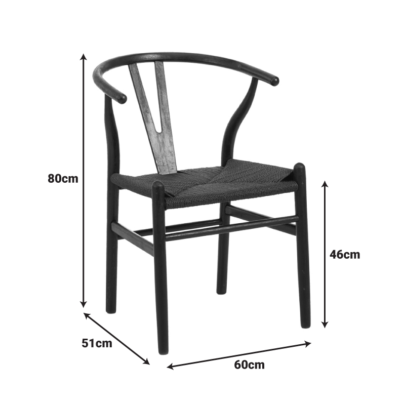 Καρέκλα Wishbone rubberwood-σχοινί σε μαύρη απόχρωση 53.5x57x74εκ - Image 5