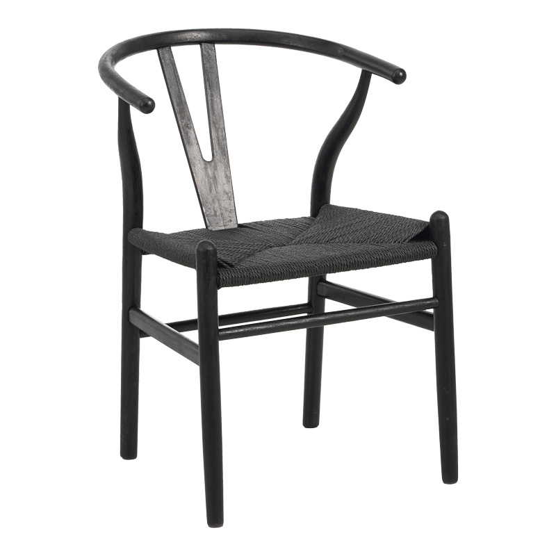 Καρέκλα Wishbone pakoworld rubberwood-σχοινί σε μαύρη απόχρωση 60x51x80εκ 029-000344