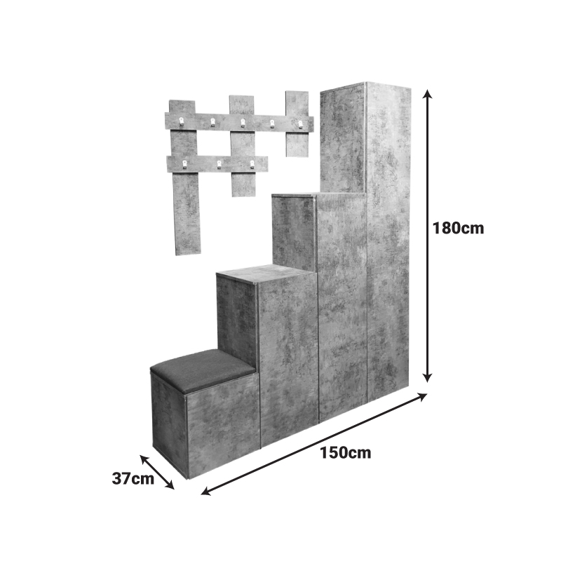 Έπιπλο εισόδου Nenich σε γκρι oak απόχρωση 150x37x180εκ - Image 5
