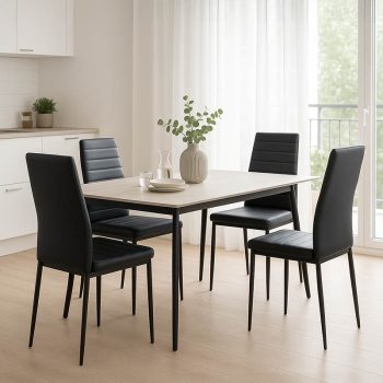 Τραπεζαρία Parker-Gustas pakoworld σετ 5τεμ sintered stone-μαύρο-ανθρακί 120x60x75εκ 200-001262