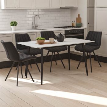 Τραπεζαρία Sabia-Gustas pakoworld σετ 5τεμ sintered stone-μαύρο-ανθρακί 120x60x75εκ 200-001263