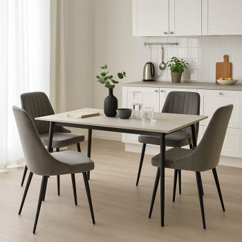 Τραπεζαρία Azori-Gustas pakoworld σετ 5τεμ sintered stone-μαύρο-ανθρακί 120x60x75εκ 200-001264