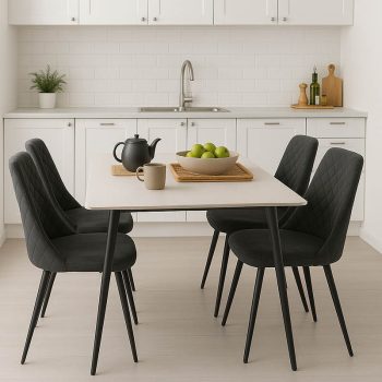 Τραπεζαρία Gustas-Giselle pakoworld σετ 5τεμ λευκό μαρμάρου sintered stone-βελούδο μαύρο 120x60x75εκ 200-001306