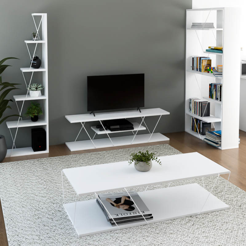 Φοιτητικό πακέτο επίπλων σαλονιού Tars pakoworld λευκό σετ 4τεμ 200-001320