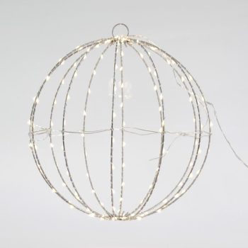 ΑΣΗΜΙ ΜΕΤΑΛΛΙΚΗ ΜΠΑΛΑ ΦΩΤΙΖΟΜΕΝΗ 30cm, 144 MINI LED, ΑΣΗΜΙ ΧΑΛΚΙΝΟ ΚΑΛΩΔΙΟ, ΘΕΡΜΟ ΛΕΥΚΟ
