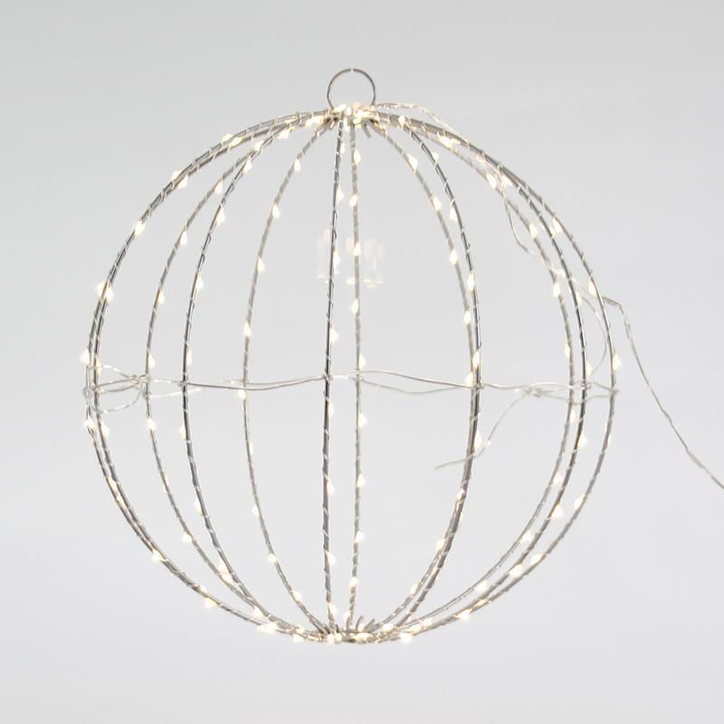 ΑΣΗΜΙ ΜΕΤΑΛΛΙΚΗ ΜΠΑΛΑ ΦΩΤΙΖΟΜΕΝΗ 30cm, 144 MINI LED, ΑΣΗΜΙ ΧΑΛΚΙΝΟ ΚΑΛΩΔΙΟ, ΘΕΡΜΟ ΛΕΥΚΟ