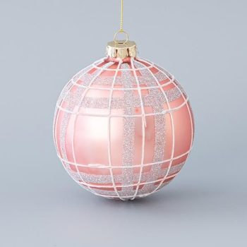 ΓΥΑΛΙΝΗ ΜΠΑΛΑ, ΡΟΖ ΜΑΤ, ΜΕ ΑΣΗΜΙ GLITTER, 10cm