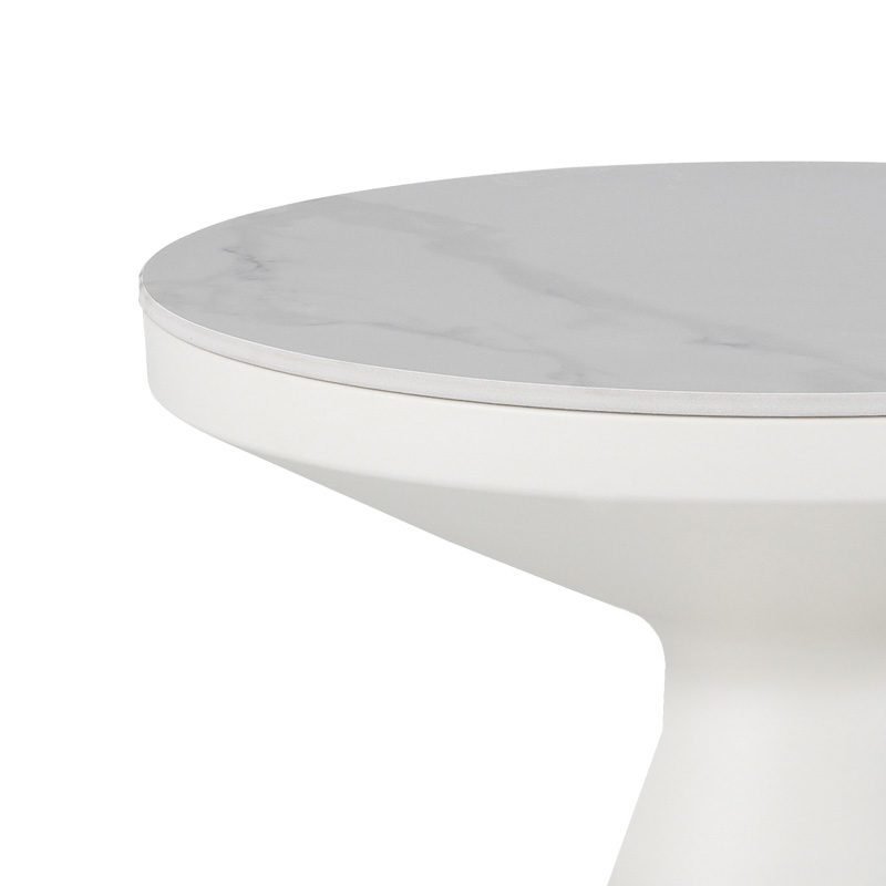 Βοηθητικό τραπέζι Coozlin Inart sintered stone σε απόχρωση λευκό μαρμάρου με λευκό μέταλλο Φ50x50εκ - Image 2
