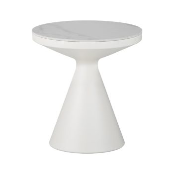 Βοηθητικό τραπέζι Coozlin Inart sintered stone σε απόχρωση λευκό μαρμάρου με λευκό μέταλλο Φ50x50εκ 029-000416