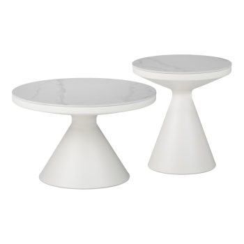 Βοηθητικά τραπέζια Coozlin Inart sintered stone σε απόχρωση λευκό μαρμάρου με λευκό μέταλλο 029-000418