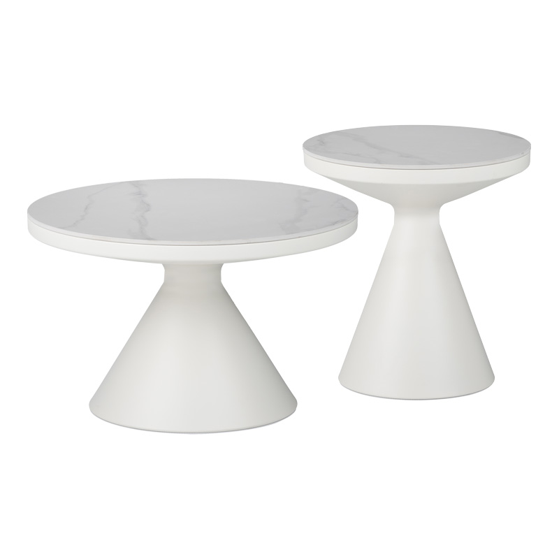 Βοηθητικά τραπέζια Coozlin Inart sintered stone σε απόχρωση λευκό μαρμάρου με λευκό μέταλλο 029-000418