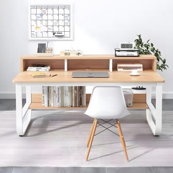 Γραφείο εργασίας Evrepy pakoworld mdf σε oak απόχρωση με λευκό μέταλλο 100x60x73εκ 072-000165
