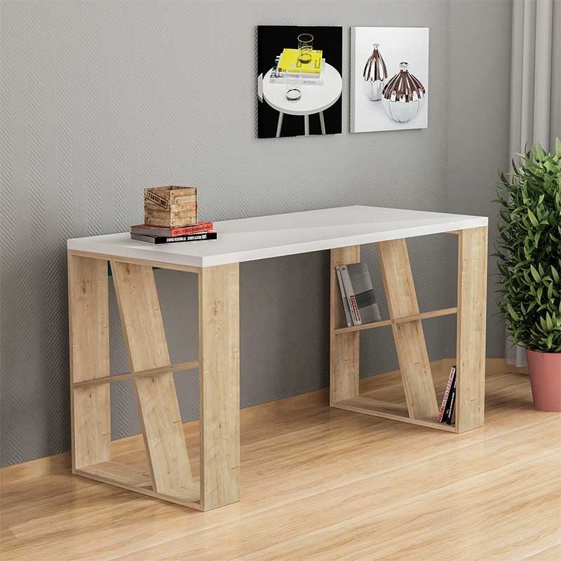 Γραφείο Honey χρώμα λευκό - light oak 140x60x75εκ - Image 2