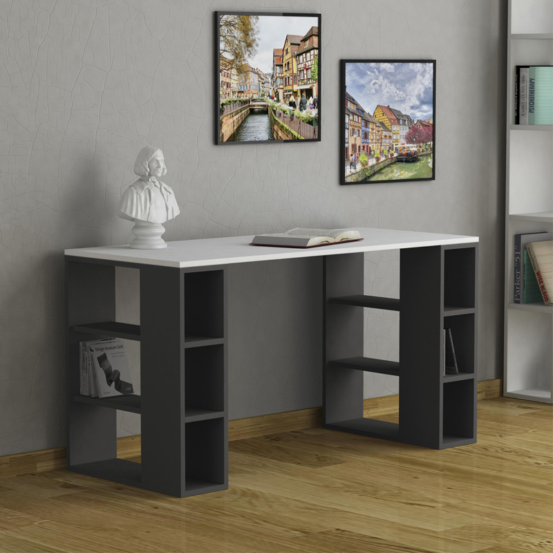 Γραφείο Colmar σε λευκή-ανθρακί απόχρωση 140x60x75εκ - Image 2