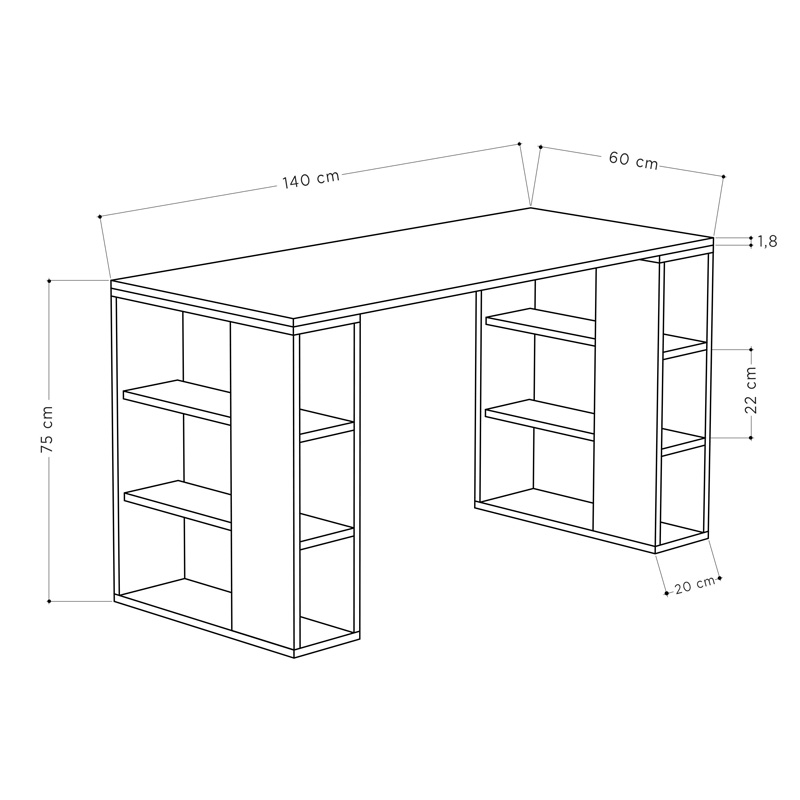 Γραφείο Colmar σε λευκή-ανθρακί απόχρωση 140x60x75εκ - Image 3