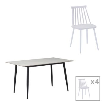 Τραπεζαρία Aurora I-Gustas pakoworld σετ 5τεμ sintered stone-μαύρο-λευκό 120x60x75εκ 200-001261
