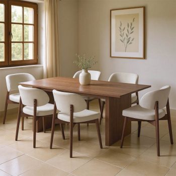 Τραπεζαρία Eleganza-Siena pakoworld σετ 7τεμ mdf σε καρυδί-εκρού απόχρωση 180x99x75.8εκ 381-000012