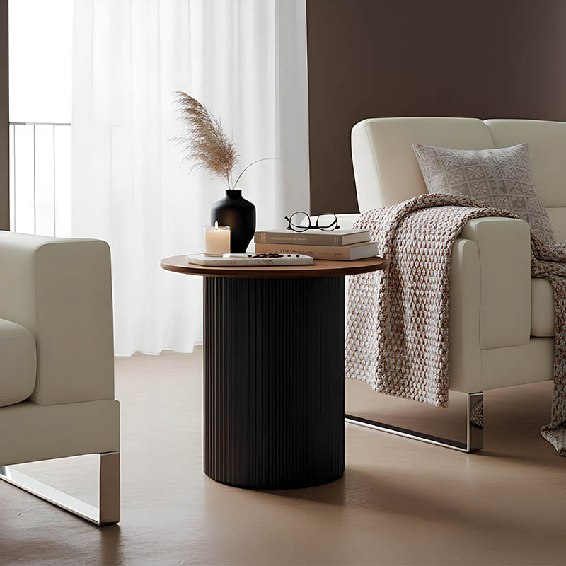 Βοηθητικό τραπέζι Dovel pakoworld mdf σε καρυδί-μαύρη απόχρωση Φ50x45εκ 029-000351