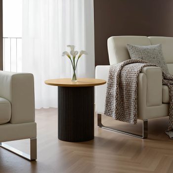 Βοηθητικό τραπέζι Dovel pakoworld mdf σε sonoma -μαύρη απόχρωση Φ50x45εκ 029-000353