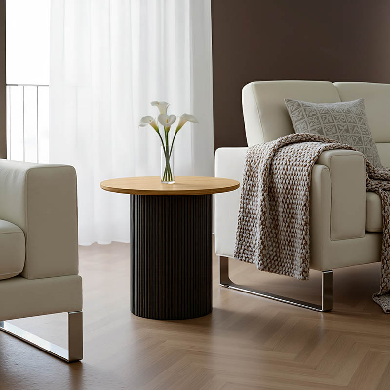 Βοηθητικό τραπέζι Dovel pakoworld mdf σε sonoma -μαύρη απόχρωση Φ50x45εκ 029-000353
