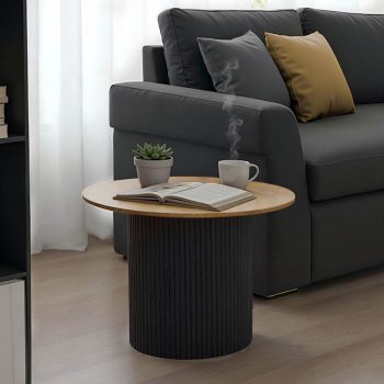 Τραπέζι σαλονιού Dovel pakoworld mdf σε sonoma-μαυρη απόχρωση Φ70x40εκ 029-000354