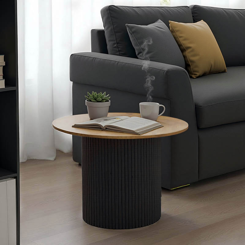 Τραπέζι σαλονιού Dovel pakoworld mdf σε sonoma-μαυρη απόχρωση Φ70x40εκ 029-000354