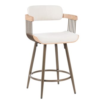 Σκαμπό μπαρ Cameo pakoworld μέταλλο μπρονζέ-white-wash ξύλο-μπέζ ύφασμα 53x50x93εκ 332-000028