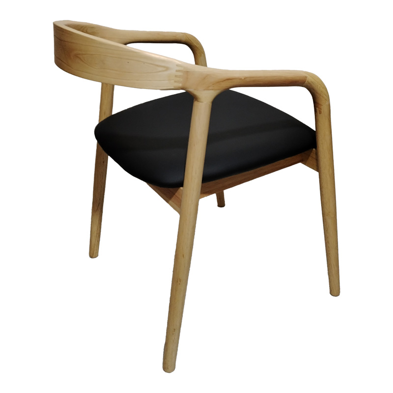 Πολυθρόνα Hogie rubberwood σε φυσική απόχρωση με μαύρο pu μαξιλάρι 61x60x76εκ - Image 3