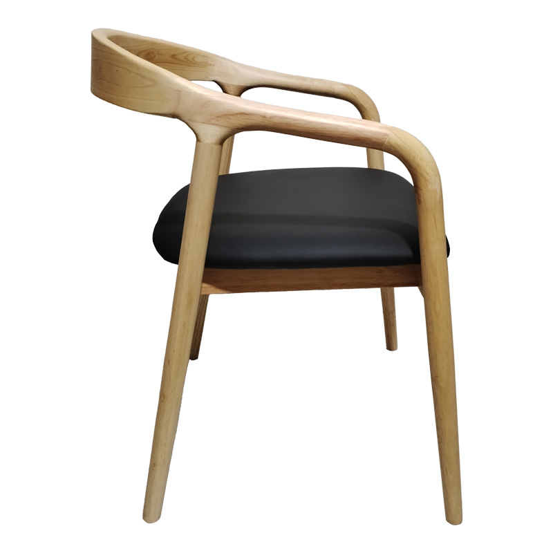 Πολυθρόνα Hogie rubberwood σε φυσική απόχρωση με μαύρο pu μαξιλάρι 61x60x76εκ - Image 4