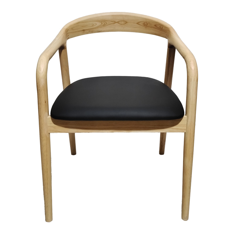 Πολυθρόνα Hogie rubberwood σε φυσική απόχρωση με μαύρο pu μαξιλάρι 61x60x76εκ - Image 5