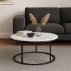 Τραπέζι σαλονιού Sikele pakoworld λευκή όψη μαρμάρου και μαύρα μεταλλικά πόδια Φ60x40εκ 197-000329