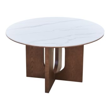 Alternative view of Τραπέζι Merge  sintered stone-mdf σε λευκό μαρμάρου με καρυδί βάση Φ130x75εκ
