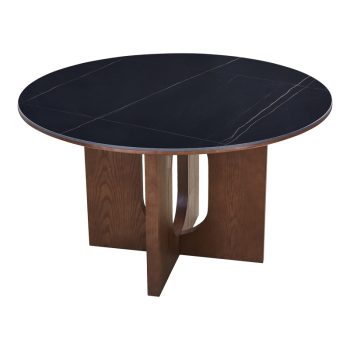 Alternative view of Τραπέζι Merge  sintered stone-mdf σε μαύρο μαρμάρου με καρυδί βάση Φ130x75εκ