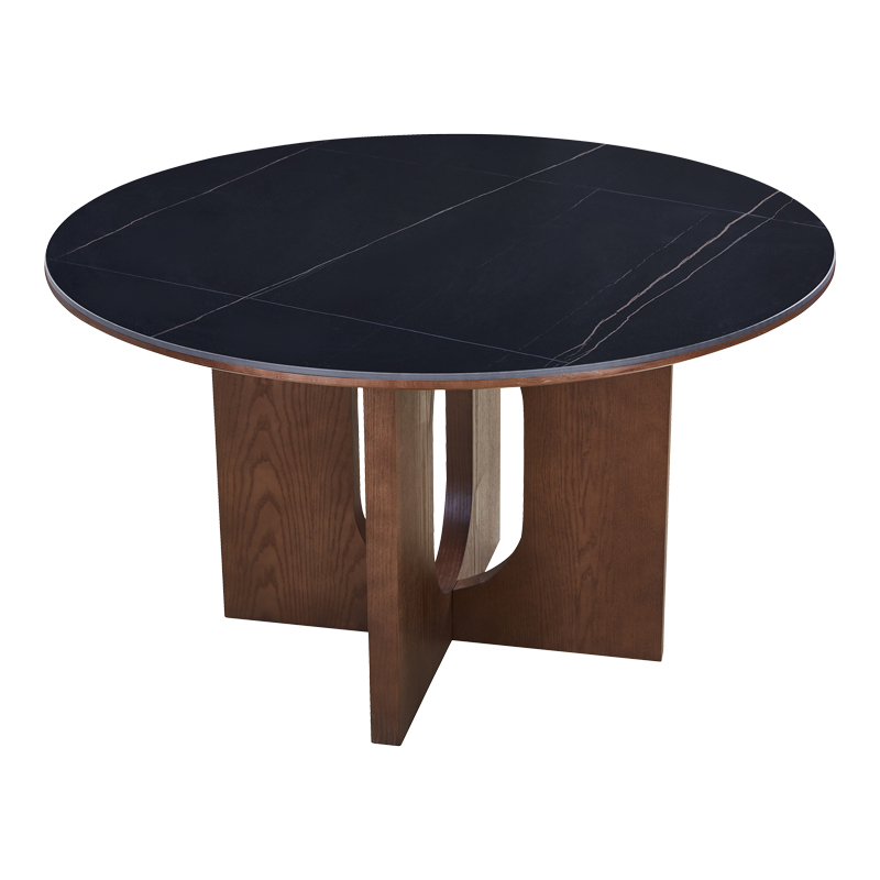 Τραπέζι Merge sintered stone-mdf σε μαύρο μαρμάρου με καρυδί βάση Φ130x75εκ - Image 2