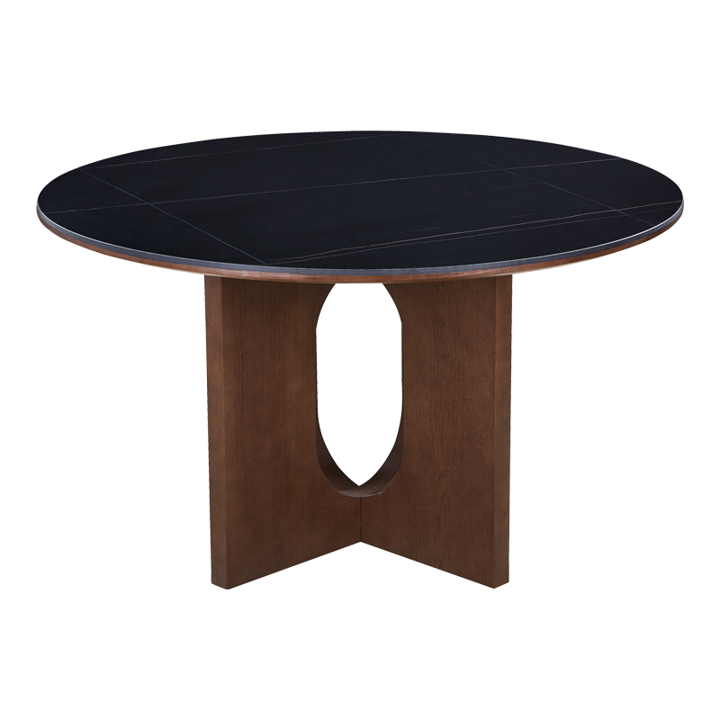 Τραπέζι Merge sintered stone-mdf σε μαύρο μαρμάρου με καρυδί βάση Φ130x75εκ - Image 3