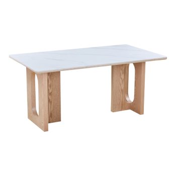 Τραπέζι Benqui pakoworld sintered stone-mdf σε λευκό μαρμάρου με βάση σε φυσική απόχρωση 160x90x75εκ 072-000173