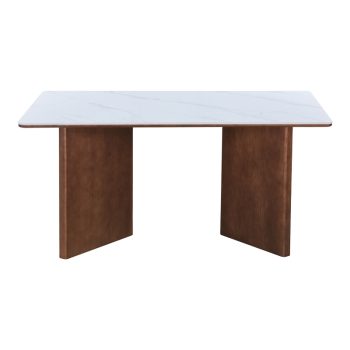 Alternative view of Τραπέζι Versy  sintered stone-mdf σε λευκό μαρμάρου με καρυδί βάση 160x90x75εκ