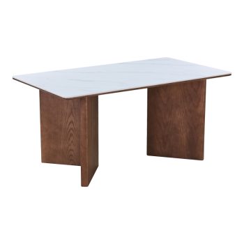Τραπέζι Versy pakoworld sintered stone-mdf σε λευκό μαρμάρου με καρυδί βάση 160x90x75εκ 072-000174