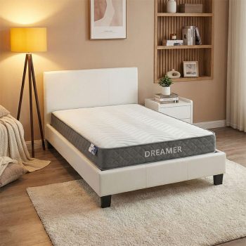 Κρεβάτι με στρώμα Nevil-Dreamer pakoworld pu λευκό 100x200εκ 200-001467