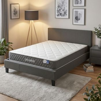 Κρεβάτι με στρώμα Nevil-Dreamer pakoworld ύφασμα ανθρακί 150x200εκ 200-001480