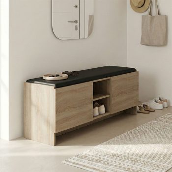 Παπουτσοθήκη-σκαμπό Zulla pakoworld sonoma-μαύρο 110x37x43εκ 230-000164