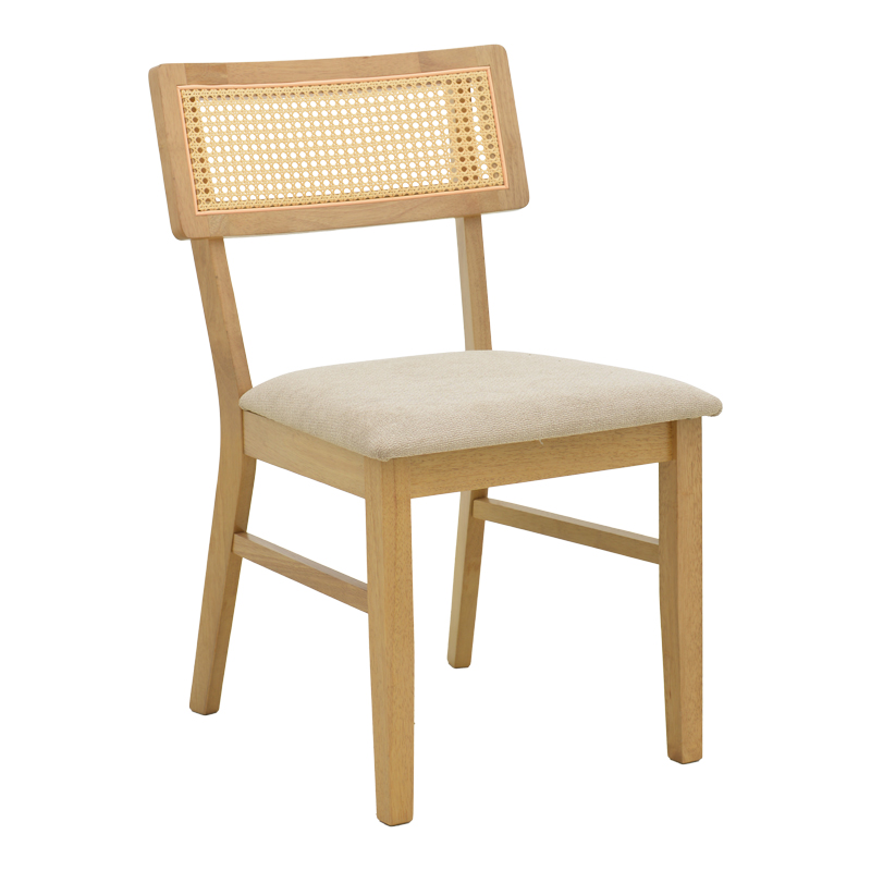 Καρέκλα Raffles pakoworld rubberwood με pe rattan και γκρι μπεζ ύφασμα 47x48x83.5εκ 381-000013