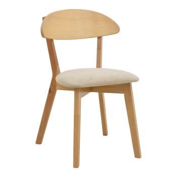 Καρέκλα Canon pakoworld rubberwood σε φυσική απόχρωση με γκρι μπεζ ύφασμα 43x43x79.5εκ 381-000015