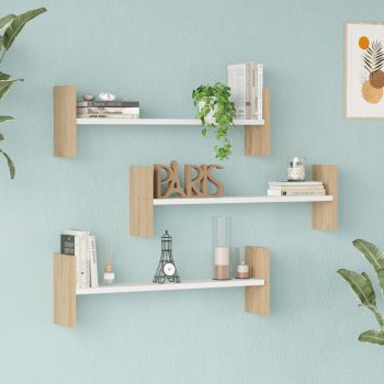 Ραφιέρα τοίχου Mento pakoworld λευκό με oak 75